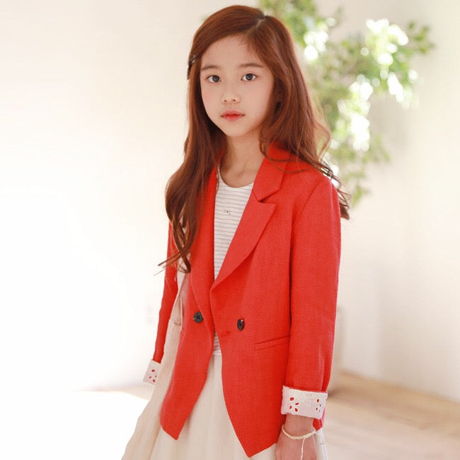 3-15Y Girls Red Blazer with Lace G2103M (Mother size available)