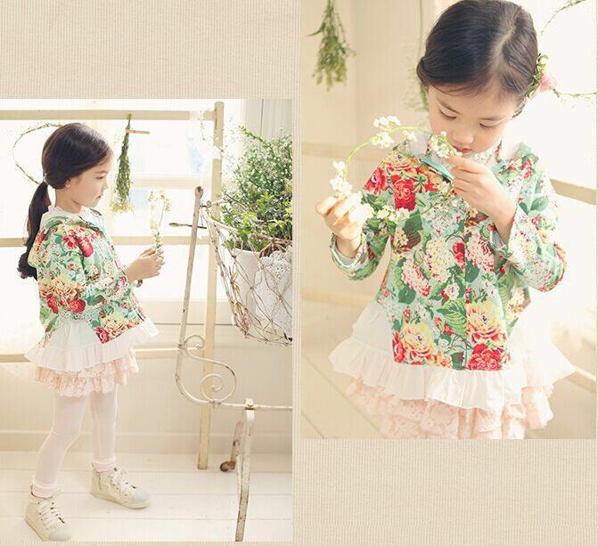 2-7Y Girls Korean Pinkideal Floral Hoodie Jacket A2086C