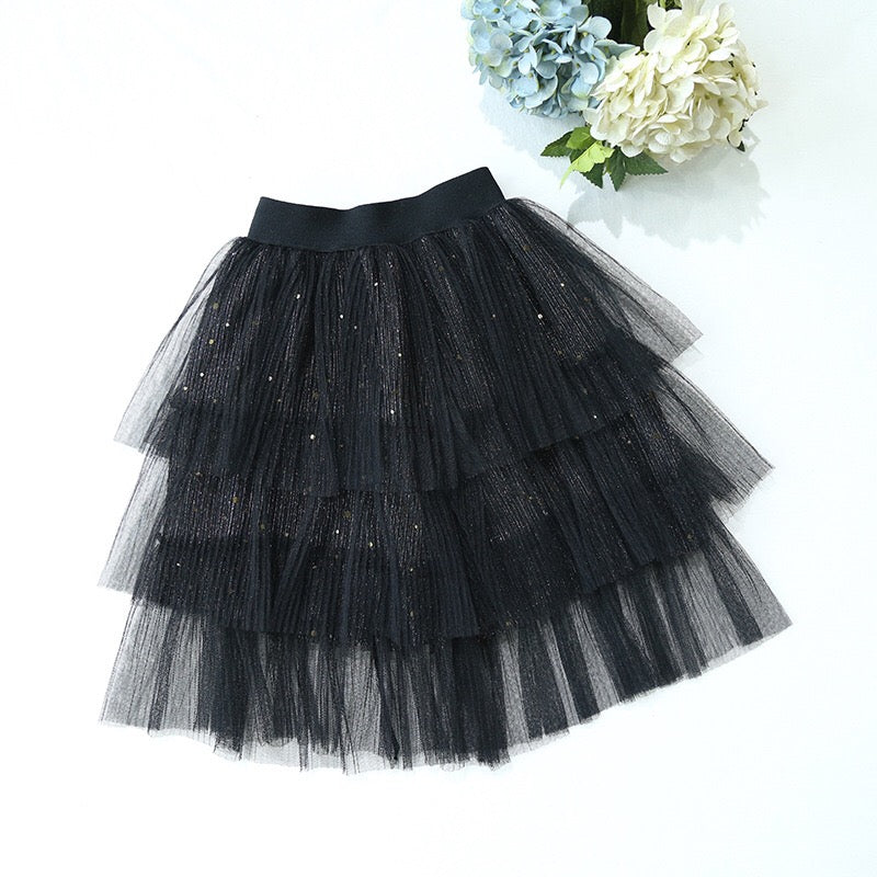 2-8Y Girls Black Layers Long Skirts A20412G