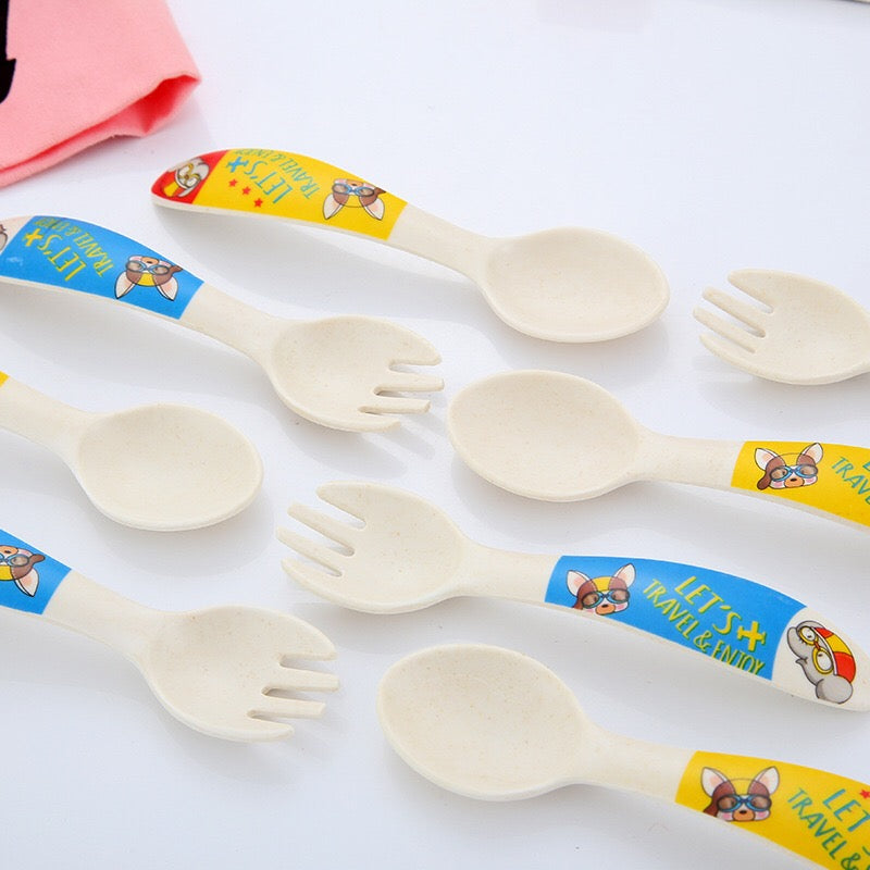 Children Organic Bamboo Dinnerware Set with Fork and Spoon C6012A/C6012B
