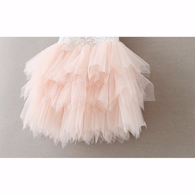 1-8Y White Lace and Pink Layers Tulle Dress G2101E