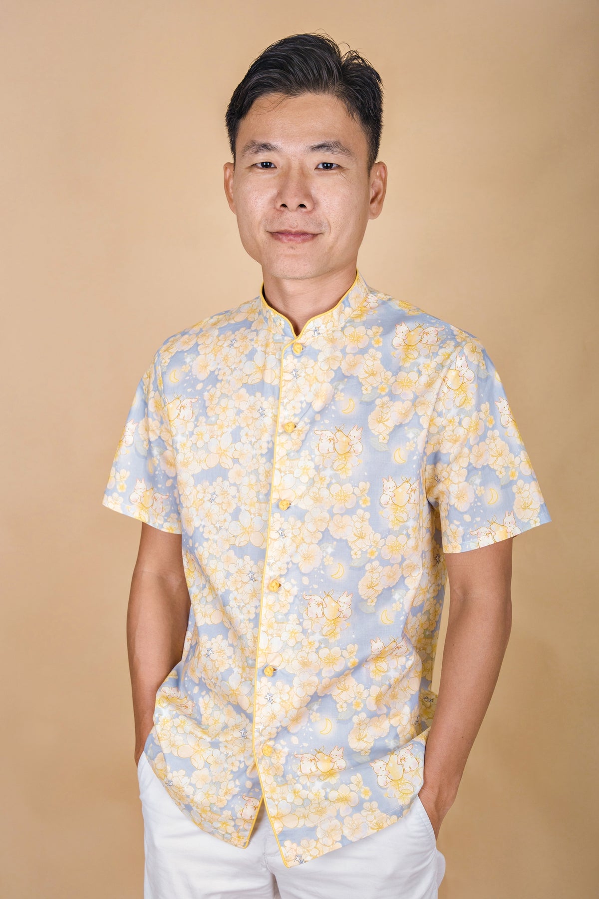 Pear Blossom Men Mandarin Collar Shirt