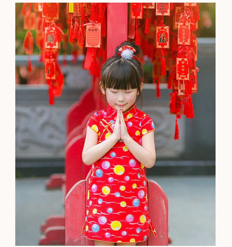 2-8Y Girls Red Circles Cheongsam Dress A200C63J