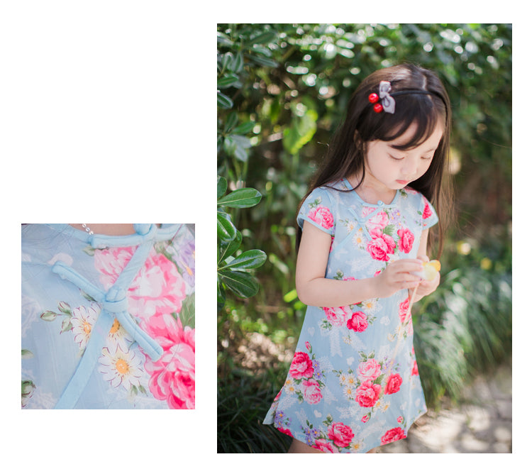 2-10Y Blue Floral Cheongsam Dress A200C62G
