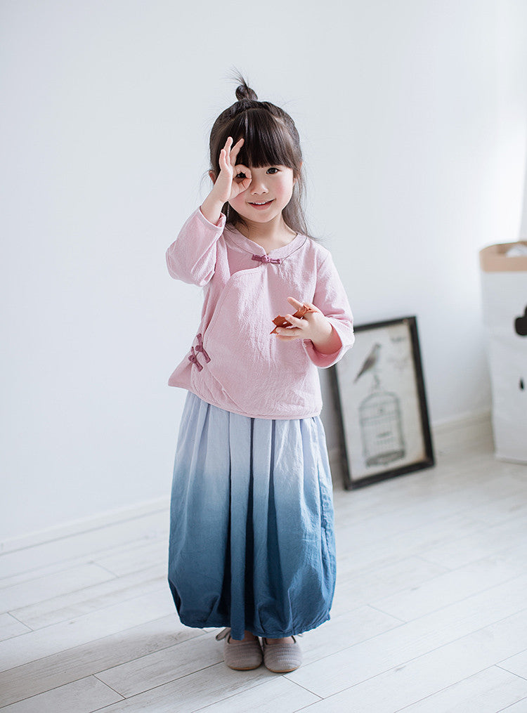 1-10Y Girls Gradient Blue Long Skirt A200C31E