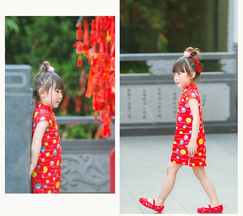 2-8Y Girls Red Circles Cheongsam Dress A200C63J