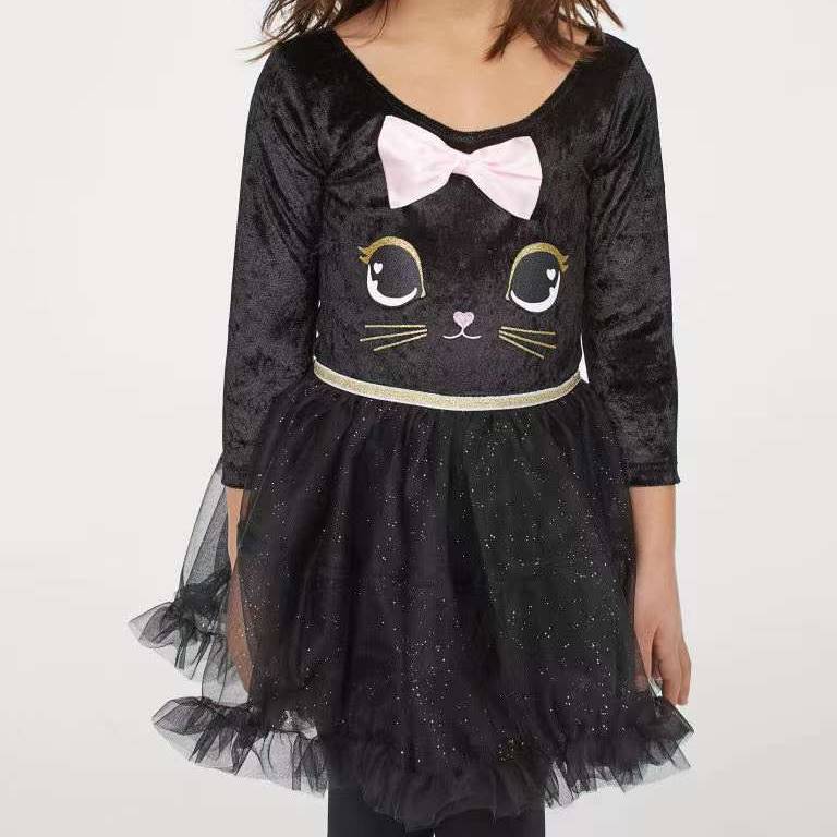 Girls Black Cat Dress A20142G