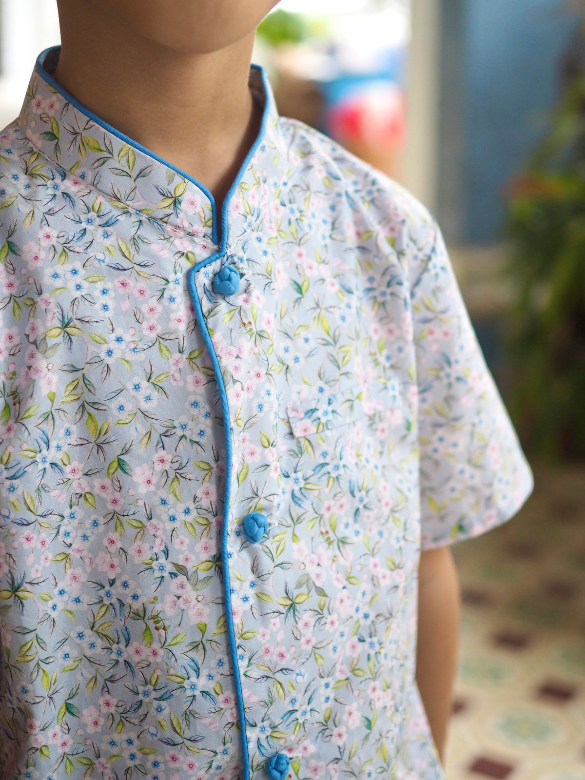 Plum blossom Boys Mandarin Collar Shirt